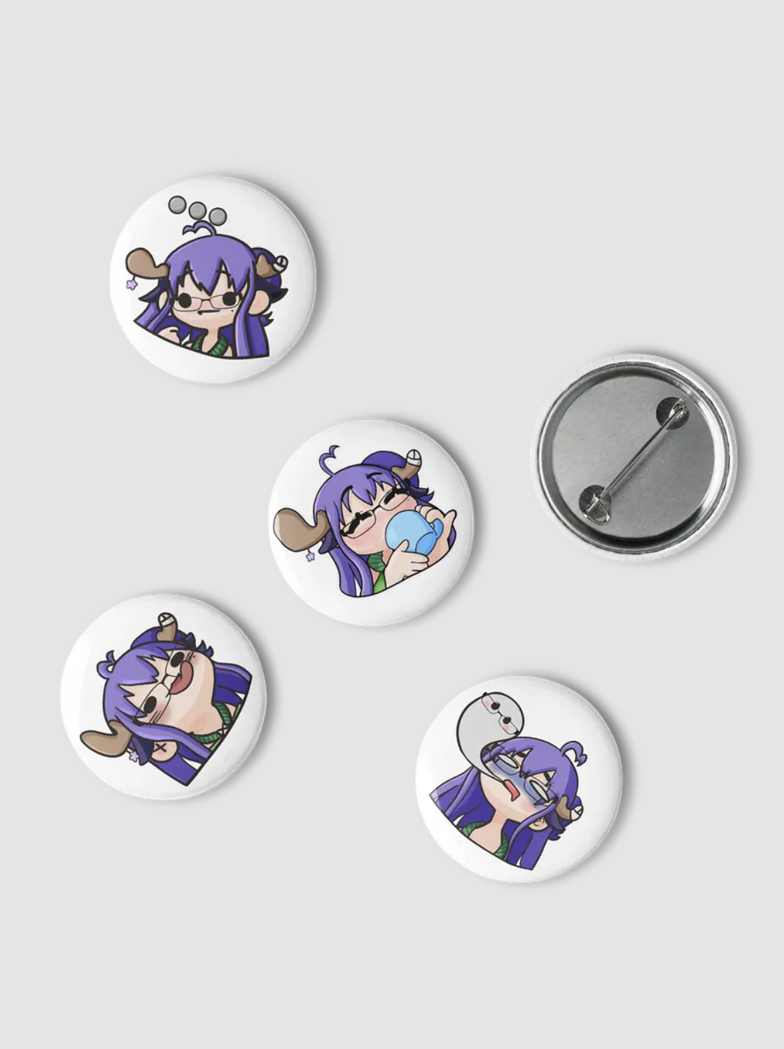 A collection of pins with the Telepathic Moose emotes.